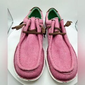NWT Justin Boots Casual Pink Canvas Moc Toe Shoes Cactus Lining Women’s Size 9